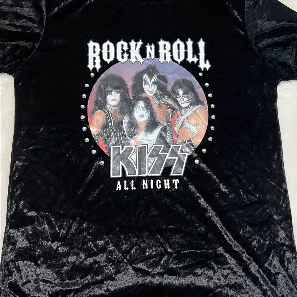 KISS Rock & Roll All Night Crushed Velvet Graphic Tee – Size M - Picture 4 of 7